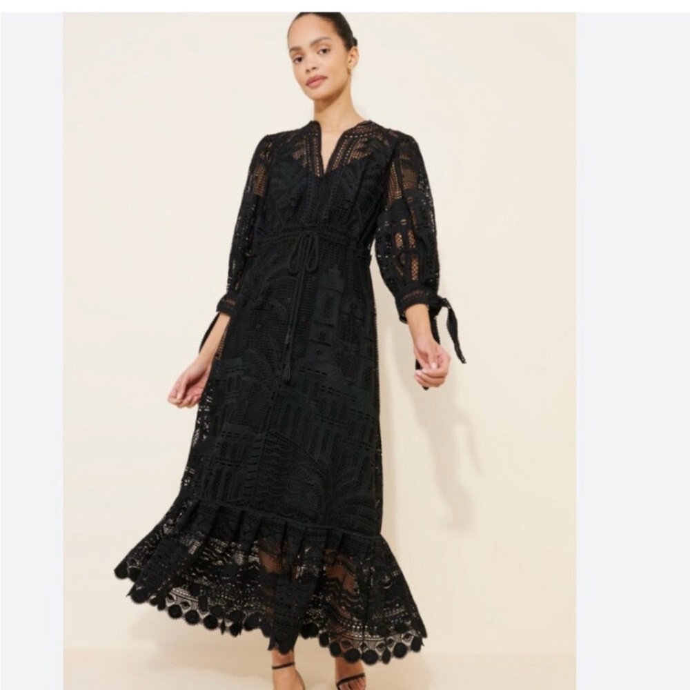 Farm Rio Black Morada Boa Guipure Dress
Size XS 
NWOT